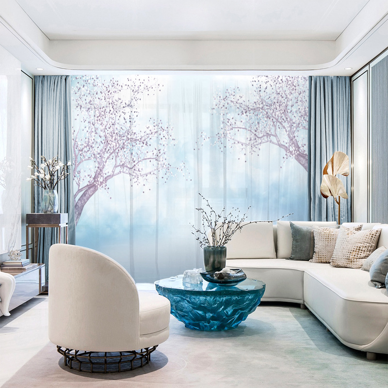YL-36666 New Whole House Modern American Curtain Dolphin Blue Sky White Cloud Bedroom Blackout Window Screen