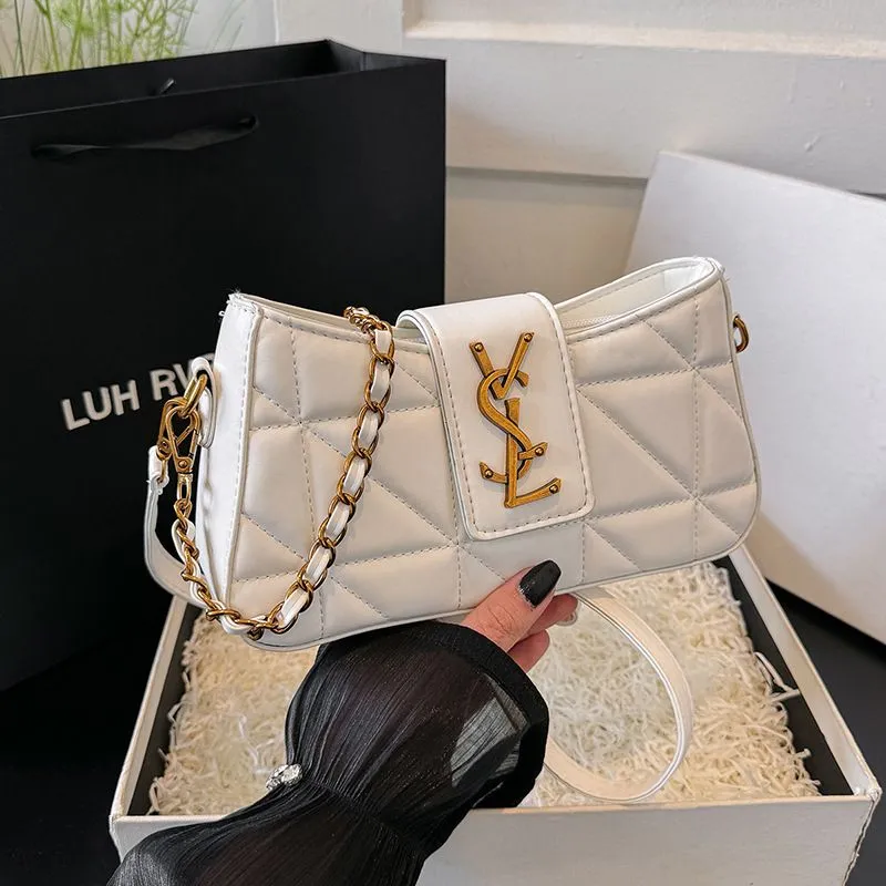 Free Shipping Chain Underarm Bag Women 2025 New Style Fashion Versatile Party Bag Letter Print Shoulder Crossbody Bag Pink Khaki001