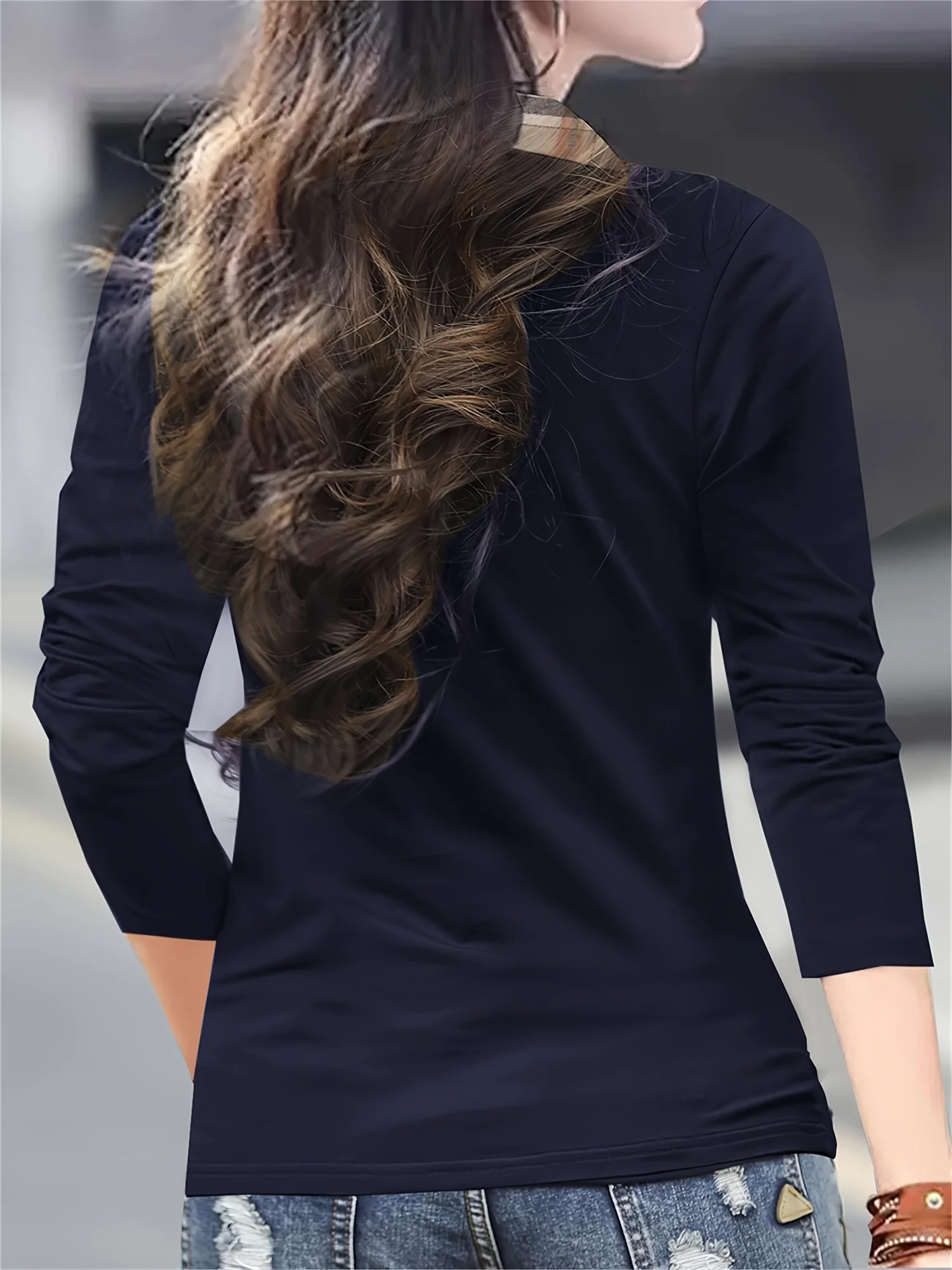 Womens plaid collar solid color long sleeve fashion casual POLO shirt suitable for spring and autumn knitted tops. 250723