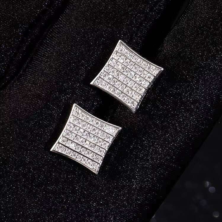 XG Fashion Gold Plated Square Shape Sier With VVS Moissanite Dia Charm for Woman/men Earrings Fine Jewelry - view 4