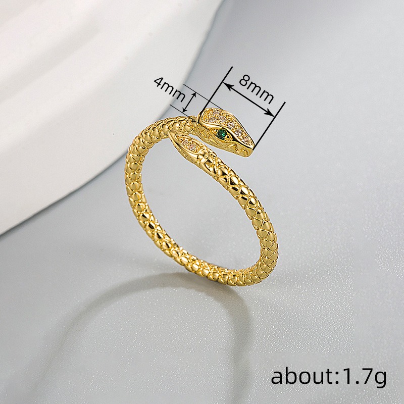 Gold Tone Snake Shaped Open Ring Green Eye Accents Trendy Party Jewelry And Daily Wear Gift For Her High Quality And Stylish Jewelry
