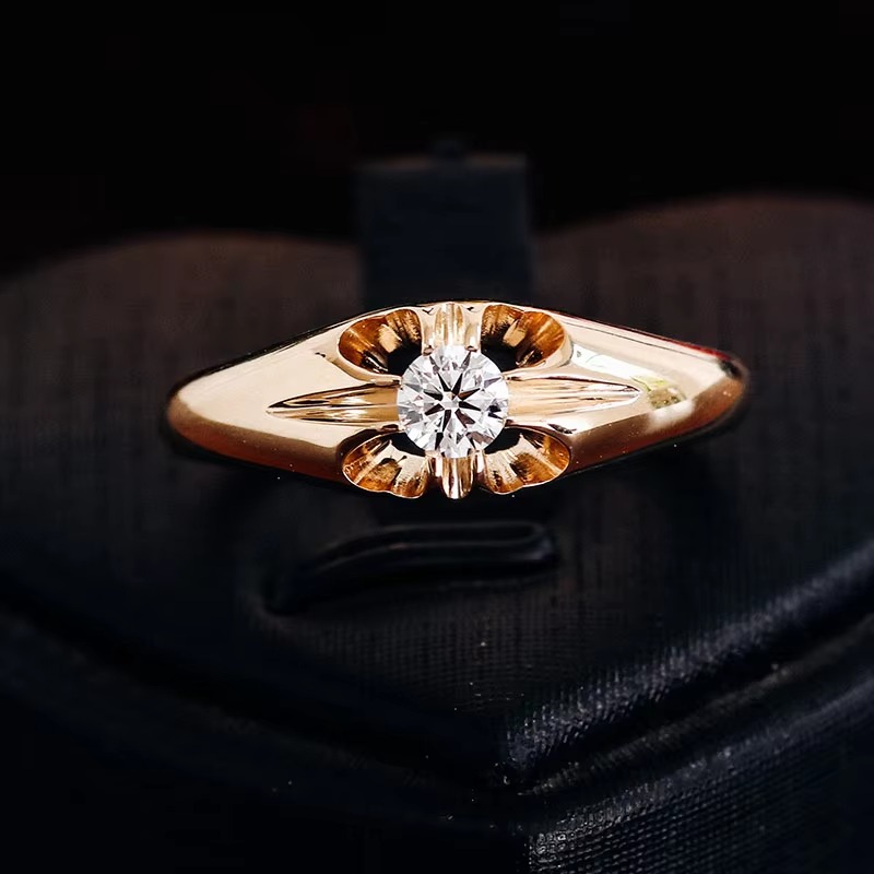 Unique Design 4 Prong Simple Single Stone Ring Lab Grown Diamond Ring 14k Yellow Solid Gold Rings for Women Wedding Engagement