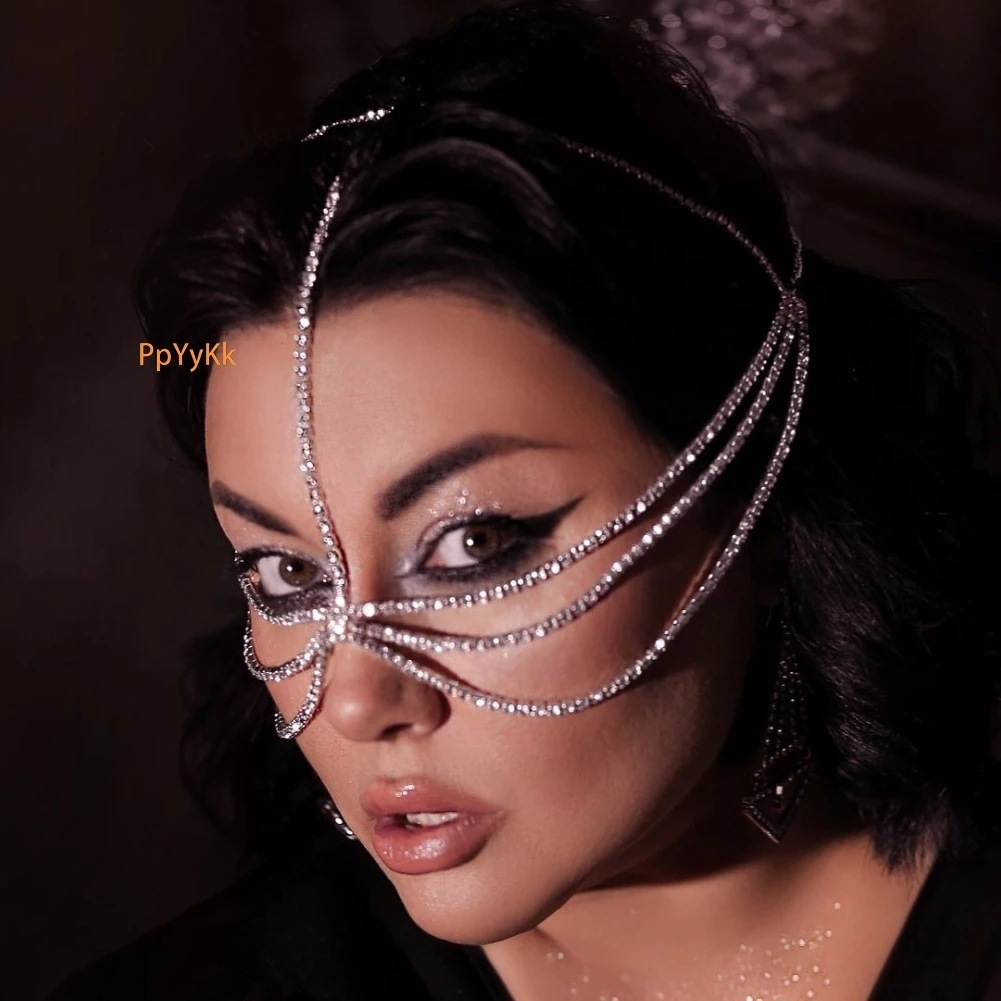 Multi layer Tassel Forehead Hair Chain VVS Moissanite Studded Shiny Ball Mask Exquisite Bride Wedding Hip Hop Accessory