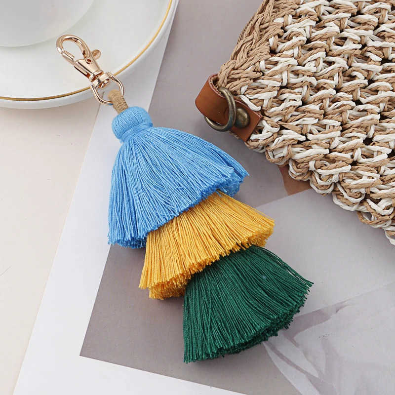 Bohemian Multicolor Handmade Layered Tassel Keychain Simple Key Ring Fits Women Girls Handbag Accessories Jewelry Gift M250723