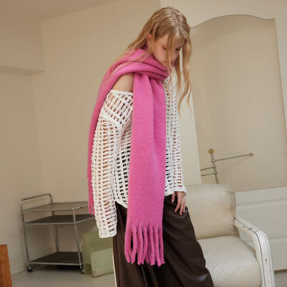 K1448 Custom made wool solid color tassel scarf for women autumn and winter enlarged soft warm neck scarf