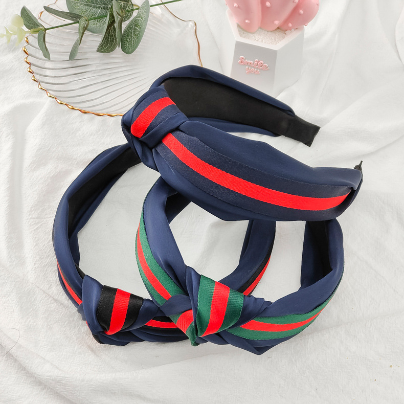 Stripe Ribbons Knotted Hairbands British Style Hair Clips Wide Edge Wide Ladies' Outdoor Crossover Headband Hair Accessories