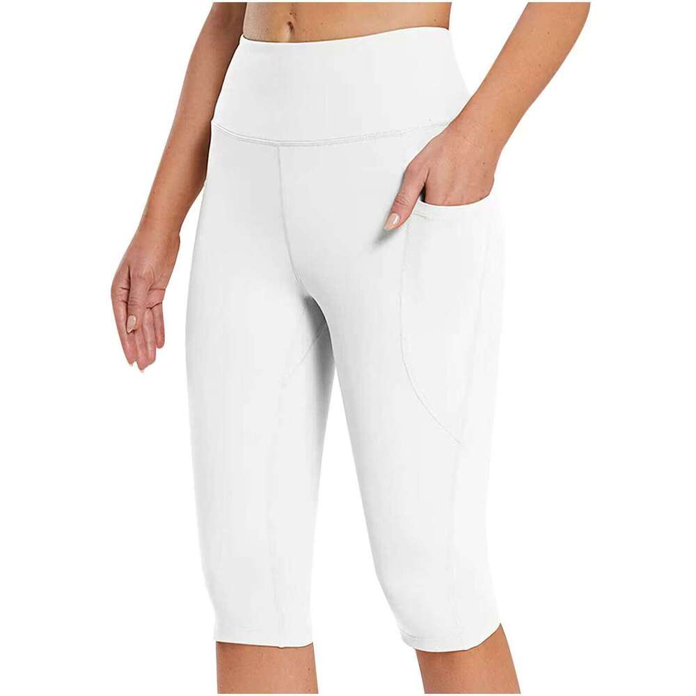 Women's Spring Summer Trendy Pocket Yoga Fitness Sports Leggings Plus Size Capri Pants B5