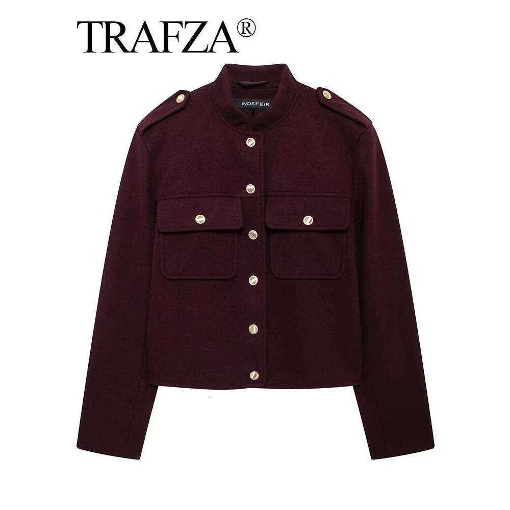 hoodie Fashion Women Soft Tweed Bomber Jacket O-Neck Long Sleeve Pockets Buttons Loose Woolen Coat Female Streetwear jacket