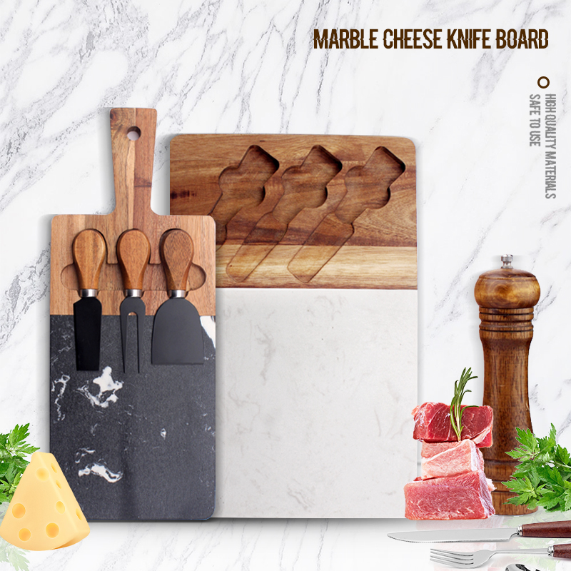 Square Marble Spliced Acacia Household Cutting Solid Wood Chopping Western Cheese Board