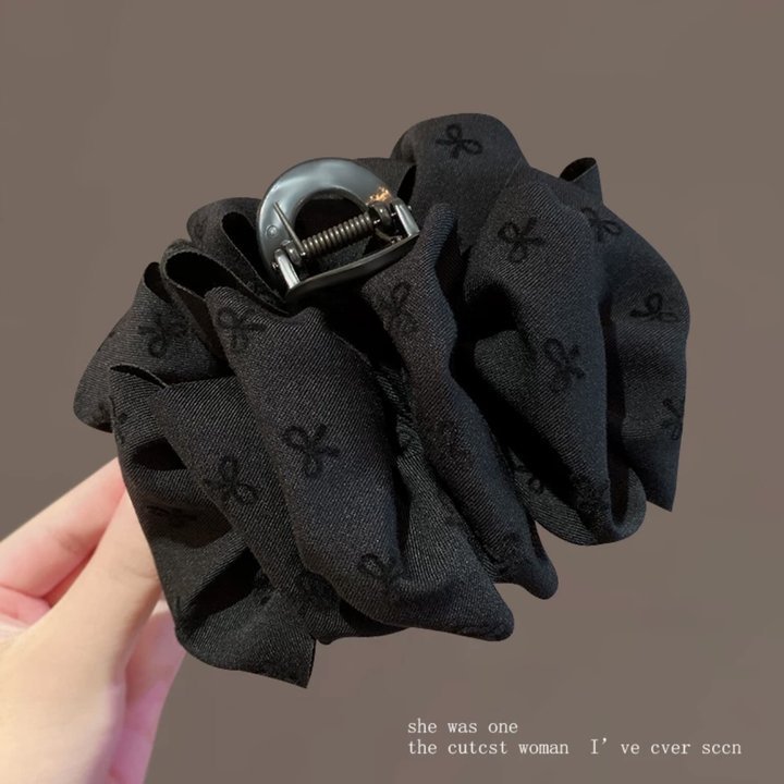 High end black bubble bow hair clip, large size hair display, large hair volume, back of the head bun hair, shark clip hair accessory