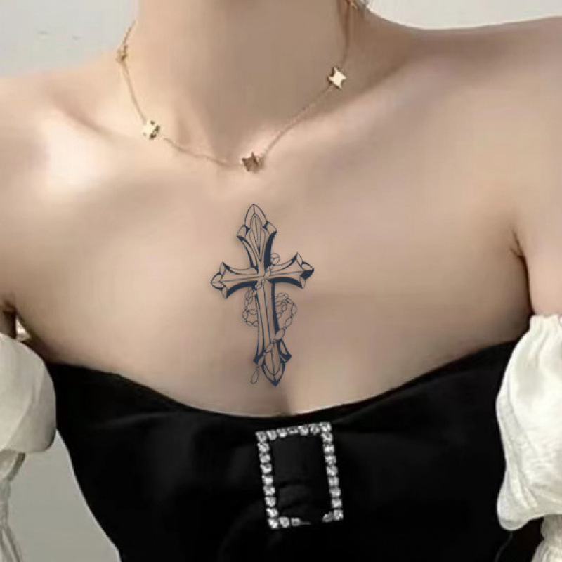 Tattoos Colored Drawing Waterproof Temporary Stickers Chain cross print juice tattoo sticker European American spicy girl arm washable cyan tattoo