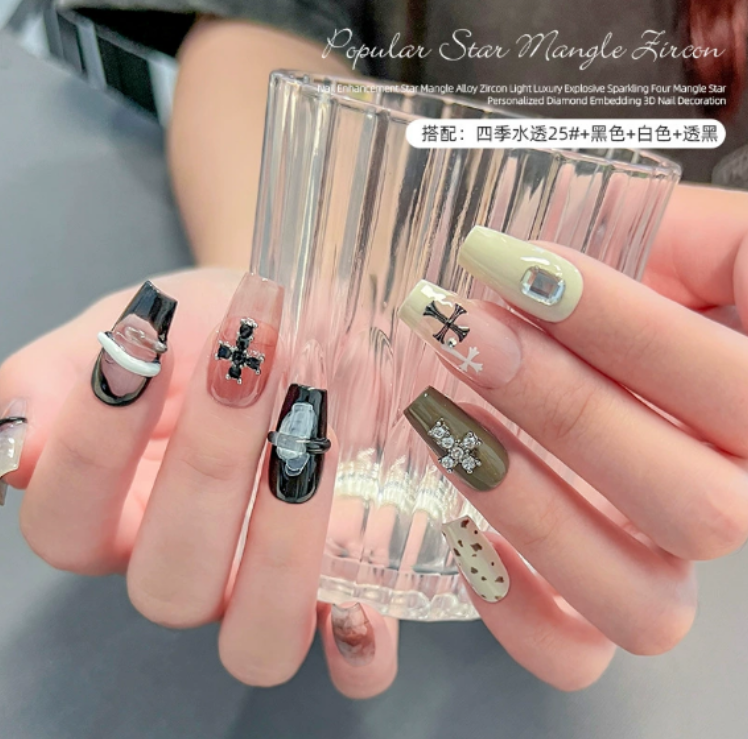 Wholesale of light luxury and retro accessories with trendy nail art, punk style, shiny and studded cross, hot girl alloy jewelry