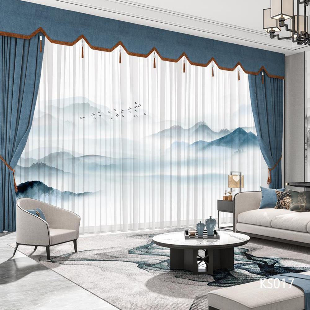 YL-36802 Modern New Chinese Style Ink Painting Landscape Living Room Study High-end Bedroom Famous Hotel Curtain Zen Gauze Curtain