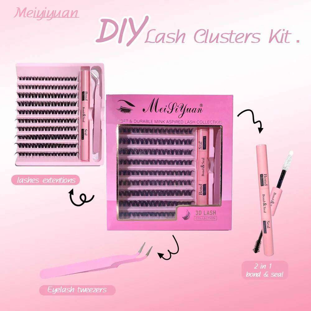 3D 190 PCS Cluster Lashes Kit Bond Seal, Makeup Tools,DIY Lash Extension Set with Glue Accessories and Eyelash Curler X250723