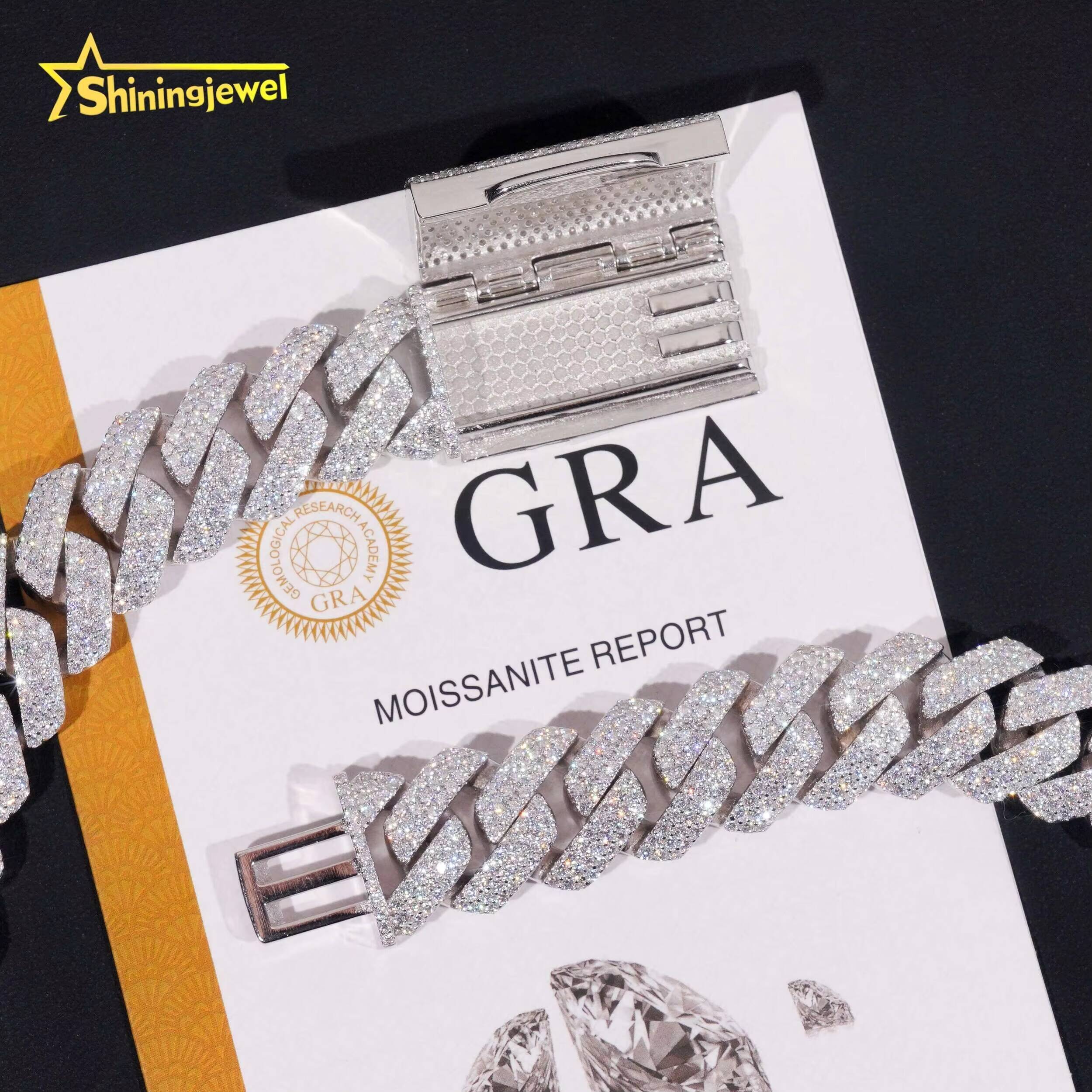 GRA Certificate Solid Hip Hop 20mm Iced Out Mens Miami 925 Silver Moissanite Cuban Link Chain