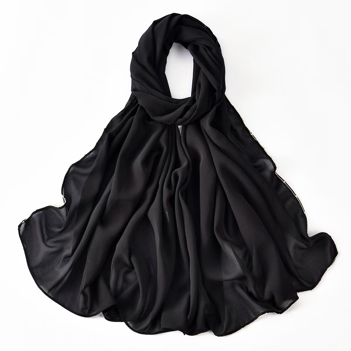 T1292 New hot-selling double-sided chain chiffon long scarf Malay bright diamond scarf spring and summer Hui women's head scarf