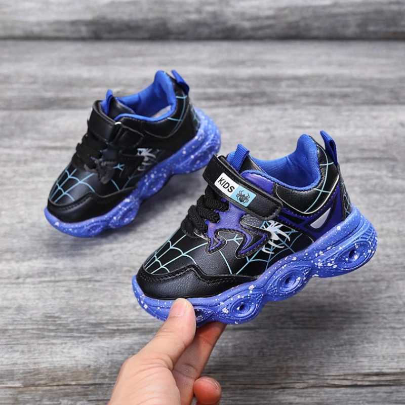 Led Light Up Children Shoes Sneaker 1-6 Year Old Boys Girls Spring Autumn Casual Red Black Pu Leather Shoe H260130