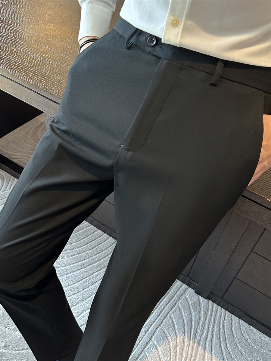 Wrinkle resistant dark gray drape Western pants for men slim fit small leg pants for business work spring and autumn new casual long pants for men