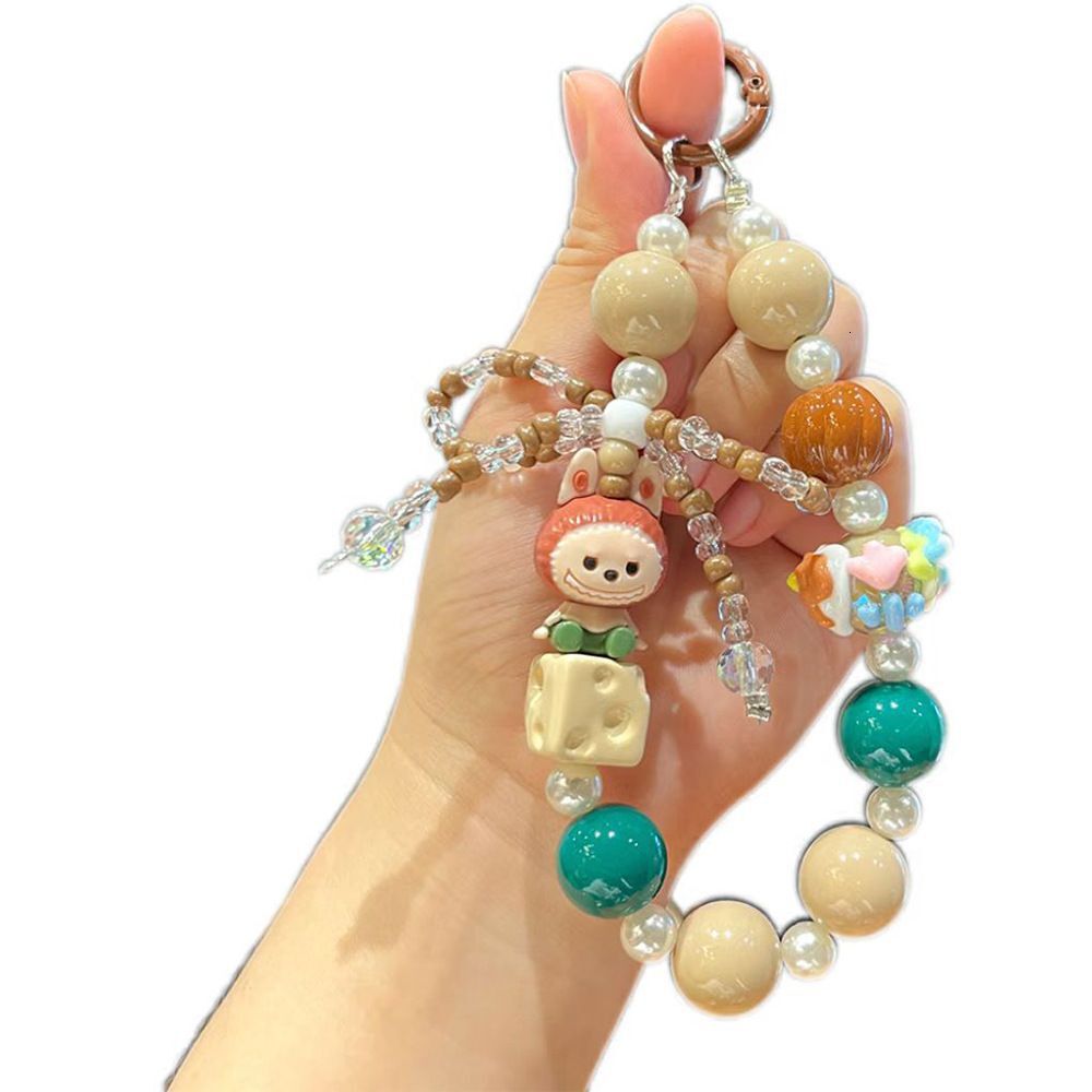 Bubble Mart Cute Bead Chain Hand-painted Beads DIY Blind Box Keychain Phone Pendant Small Gift