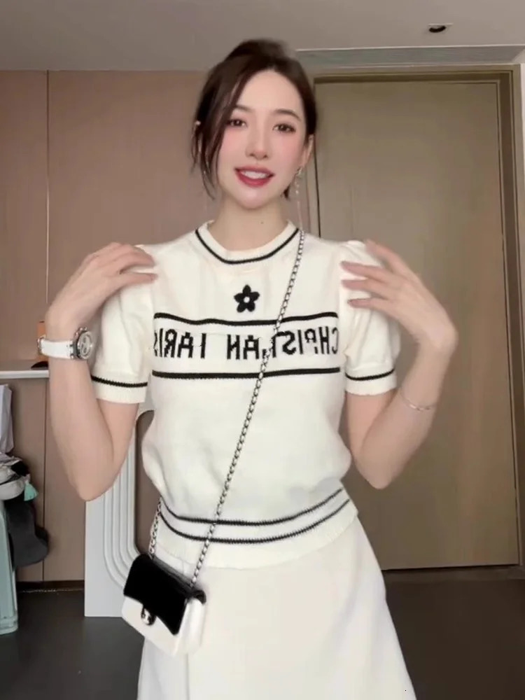 Sweet Sle Ice Silk ort Sve Knitted Sweater Womens Slim Fit ort Length Summer Arrival Thin Sweater Top 250723