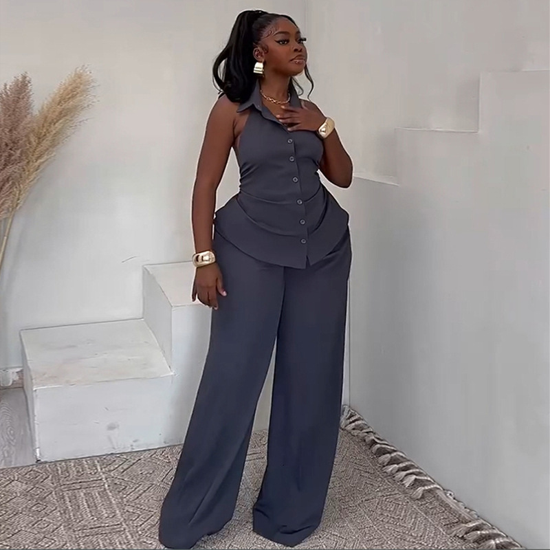 Womens Fashion 2025 Summer New Fashion Backless Bow Sleeveless Top Wide-Leg Long Pants Set