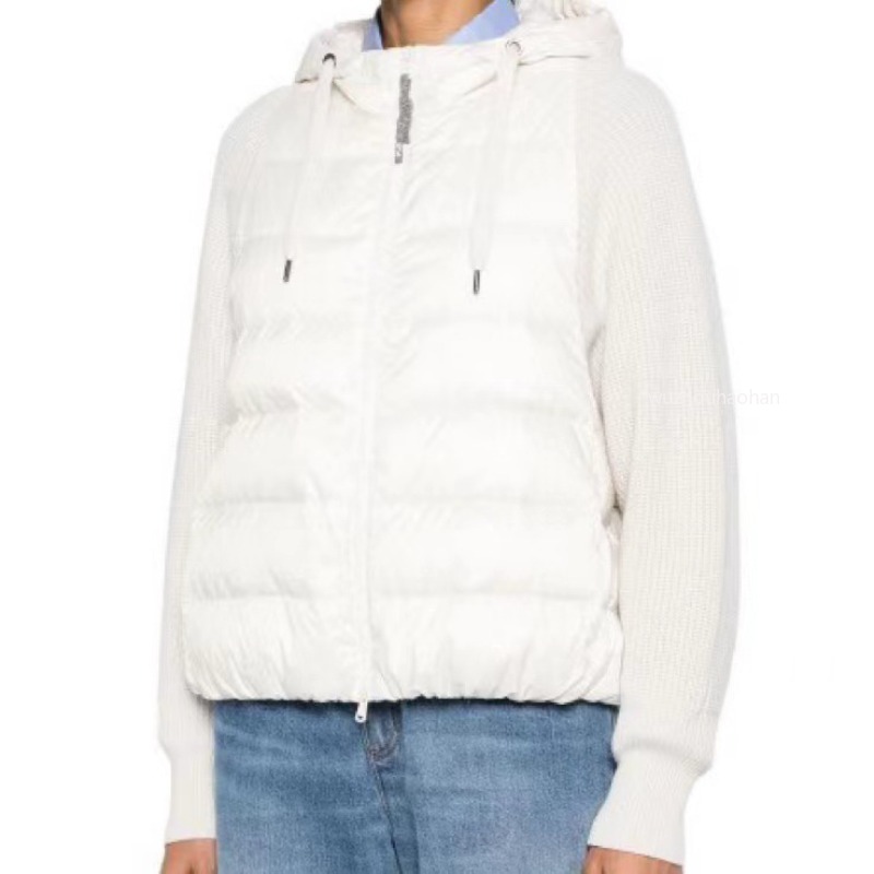 Women Downs brunello Fall Winter Hooded Knitted Spliced cashmere Down Jacket Leisure Duck Down Jacket B1289