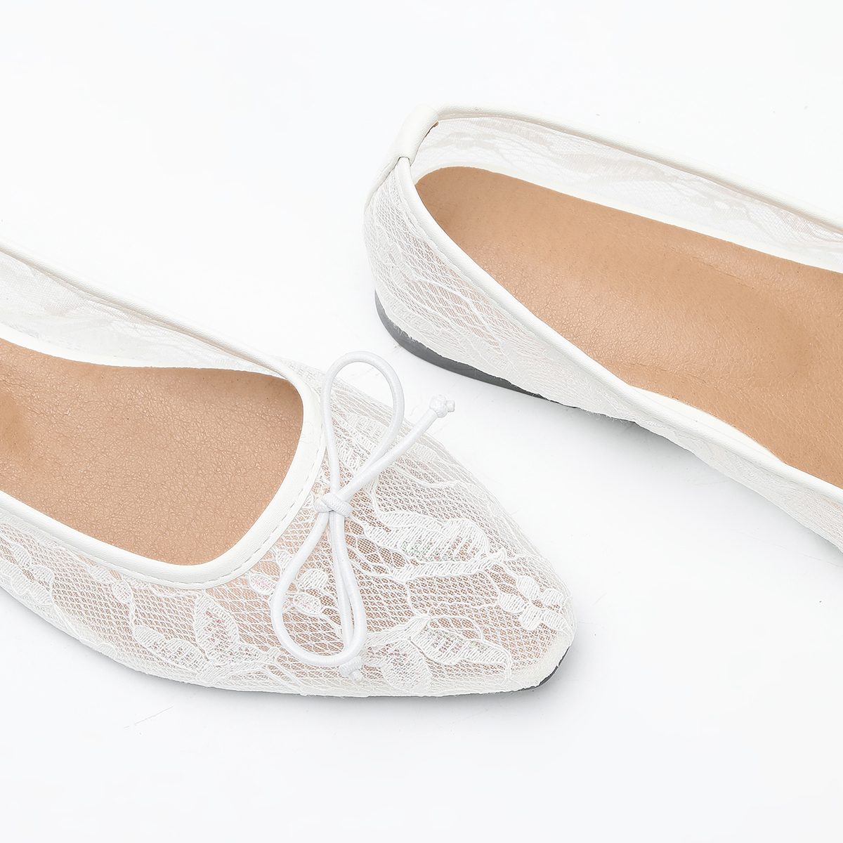 versatile casual flat shoes Spring and autumn new wedding style bow decoration solid color light mouth small square toe mesh breathable