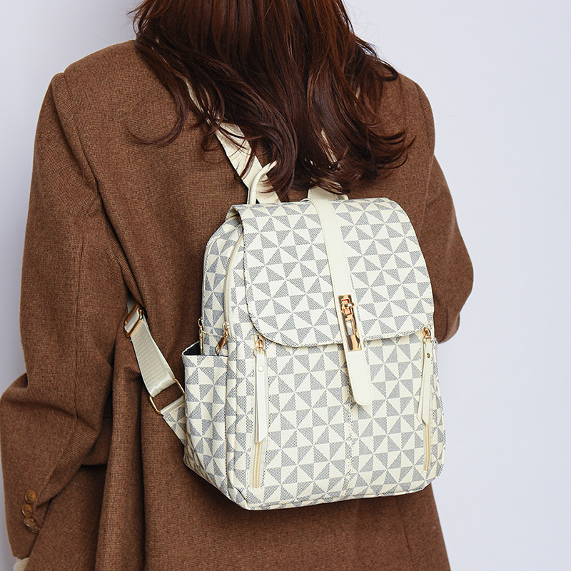 Female New Style Retro Leisure Presbyuse Large Capacity Schoolbag Backpack Print Fashion Trend Line Big Bag