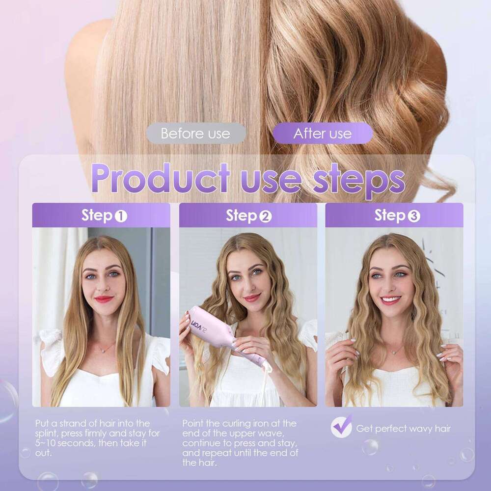 Iron Crimper - 1.25 Inch Anti-Scald Rovy Waves Curling Wand, Ionic Deep Waver Hair Curler Tool