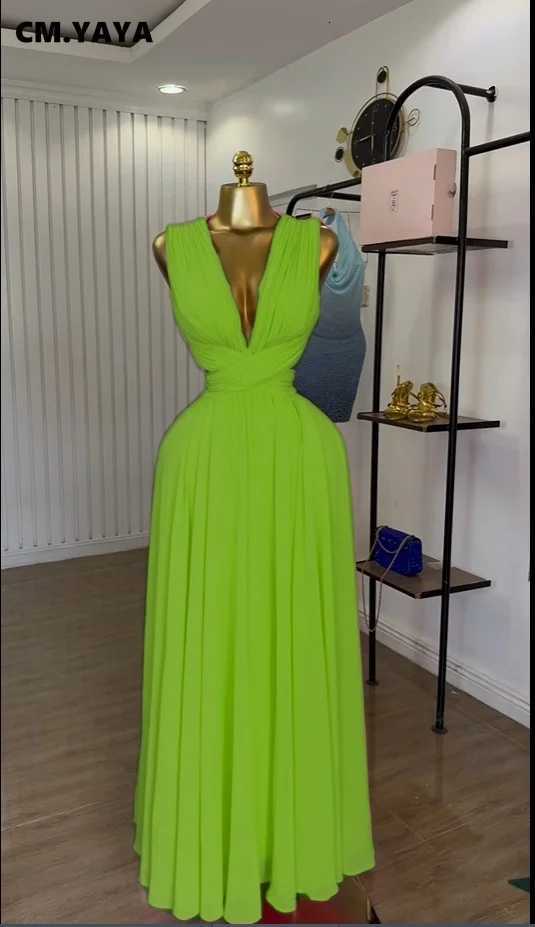 CM.YAYA Women Sleeveless Cutout BaCK Wrap V-neCK Pleated A-line Maxi Long Dress BirTHday Vacation Sexy Party Dresses Z250722