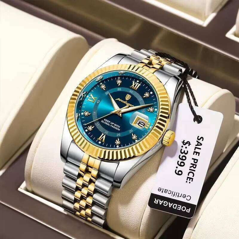 DHwatches POEDAGAR 910 Stainless Steel Strap Men's Watches Luminous Waterproof Quartz Watch for Men