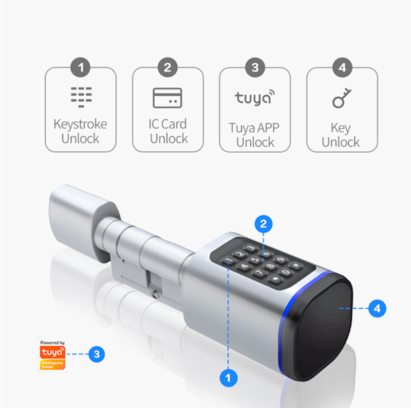 Passwords Smart Lock Cylinder Door Locks Automatic Locking IC NFC Card Function Keyless KEY Locks High Security IC NFC Door Hardware Smart Home Systems