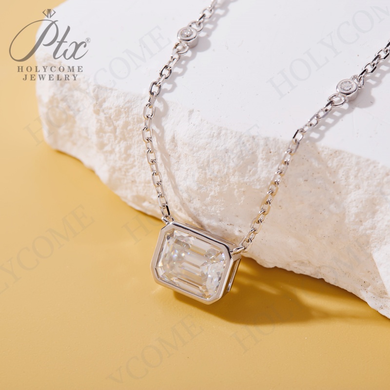 Minimalist Emerald Cut Moissanite Lab Ruby Sapphire Emerald Gemstone Unisex Pendant Necklace Daily Outfit 925 Sterling Silver Valentine's Day Jew