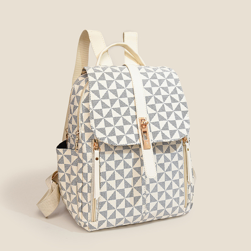 Female New Style Retro Leisure Presbyuse Large Capacity Schoolbag Backpack Print Fashion Trend Line Big Bag 2025S Hot