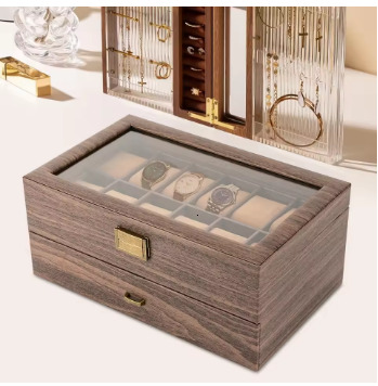24 Slots 2 Layers PU Watch Box Case Storage Rustic Men Women Jewelry Holder Display Case W/ Drawer Anti-corrosion Space Saving