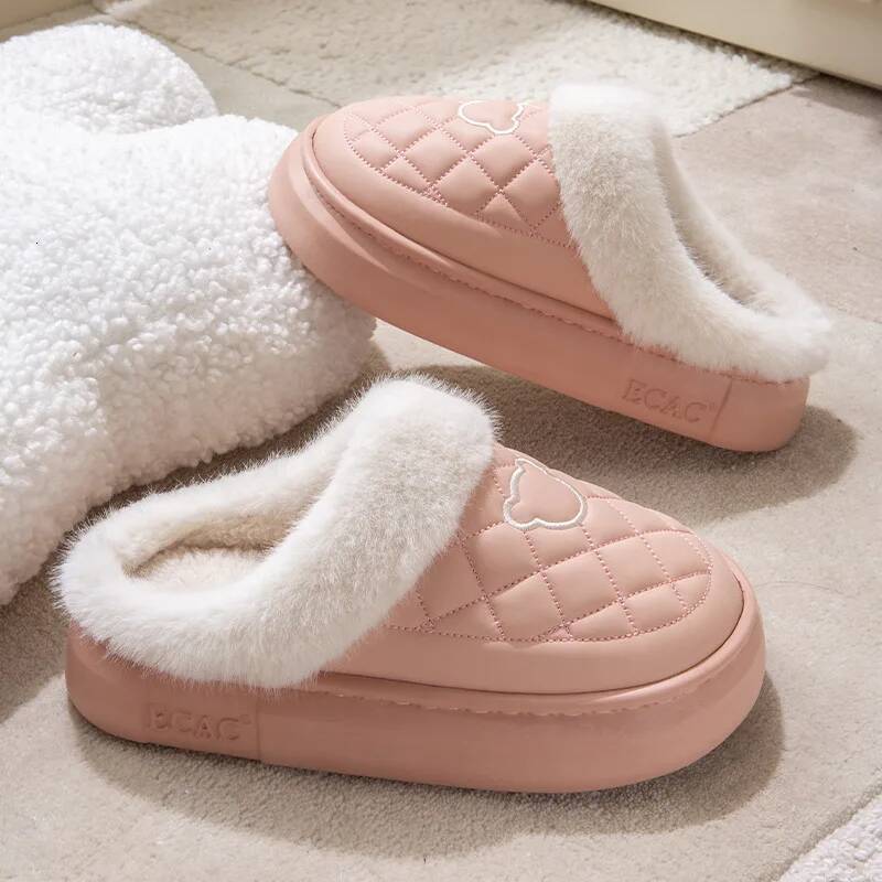 Crestar Winter Fuzzy Women Fashion Antiskid Waterproof Fluffy Platform Slippers Indoor Warm Plush House Cotton Slides ddmythur