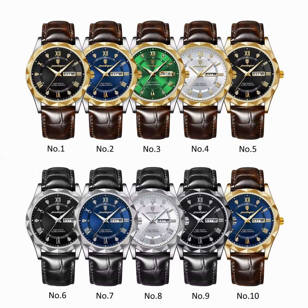 DHwatches POEDAGAR Popular Brand Leather Band Men Watches Waterproof Luminous Business Quartz Watch