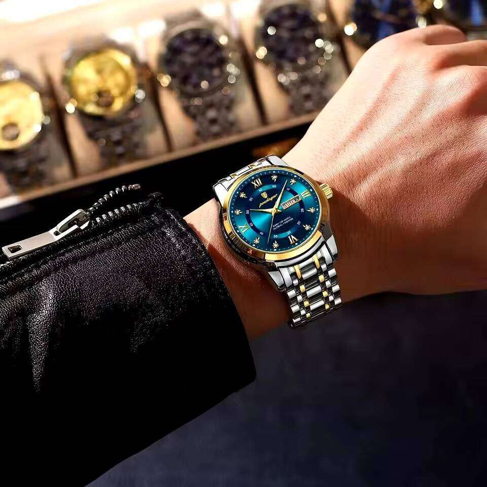 DHwatches POEDAGAR for Man Elegant Date Week Waterproof Luminous Men Watch Quartz Stainless Steel Sports Men's Watches