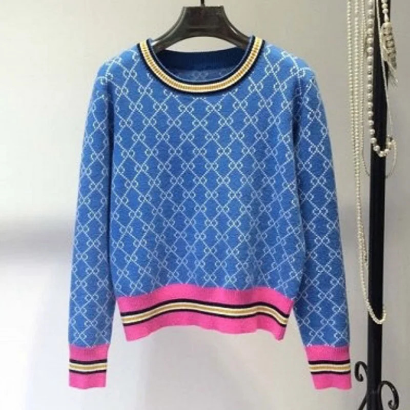 Sweet Pink Letter Jacquard Sweater for Women Formal Elegant Office Lady Winter Warm Jumper Pullover Korean Fashion Loose Y2K Top 250723