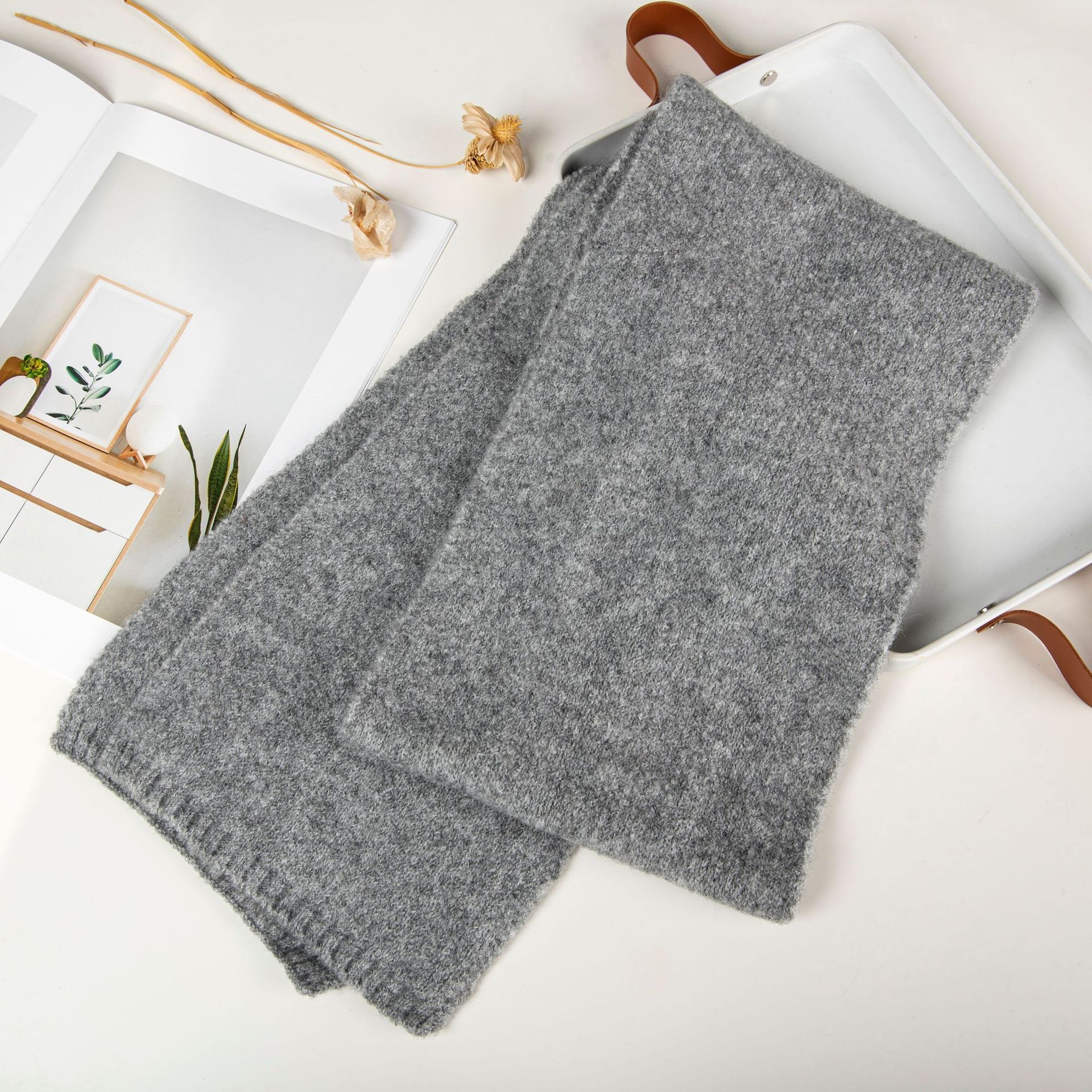 K1445 2025 high-end Korean atmosphere solid color cashmere wool scarf for women autumn and winter warm and versatile knitted scarf autumn