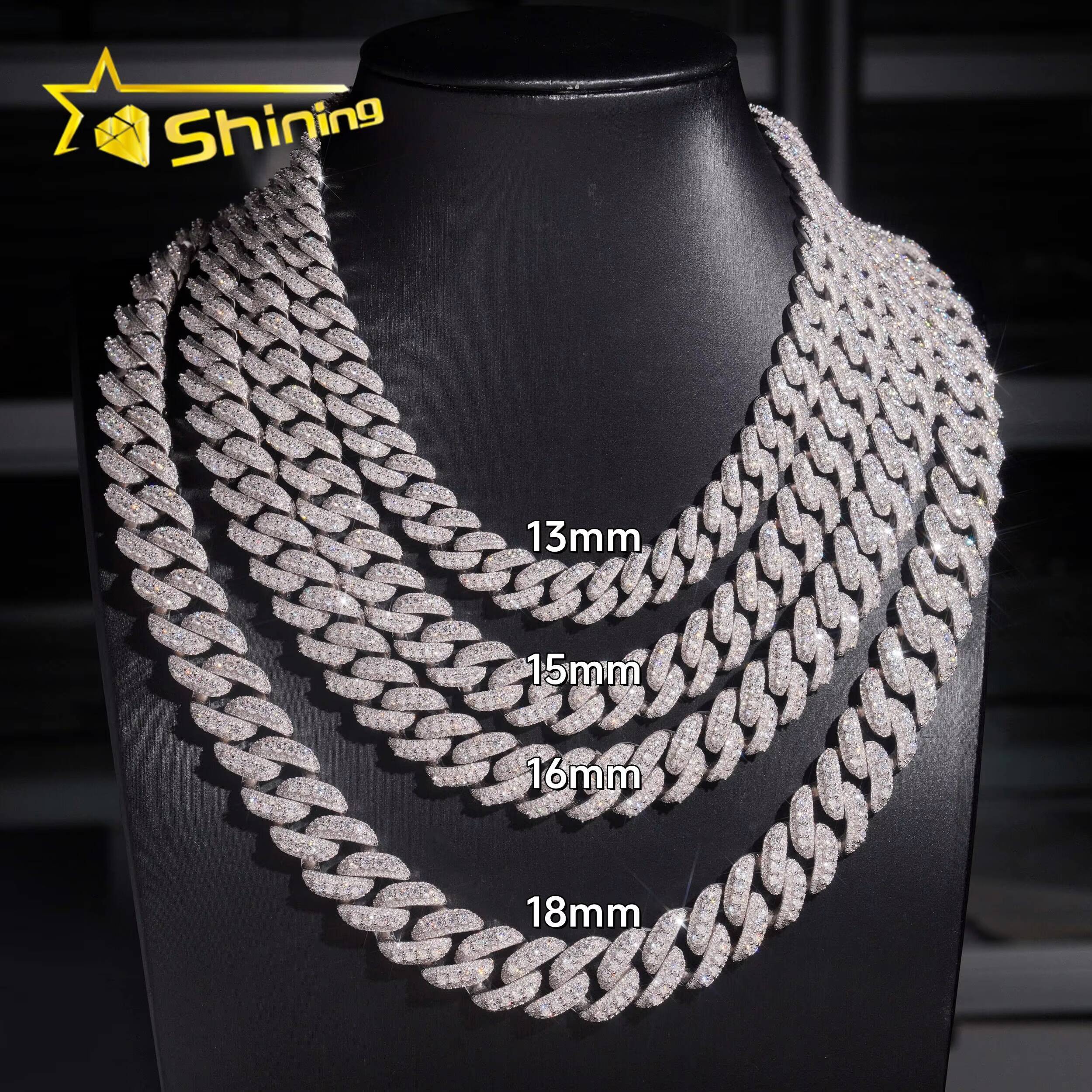 Promotion Price Pass Diamond Tester Hip Hop Necklace 13mm 15mm 16mm 18mm Three Rows 925 Silver VVS Moissanite Cuban Link Chain