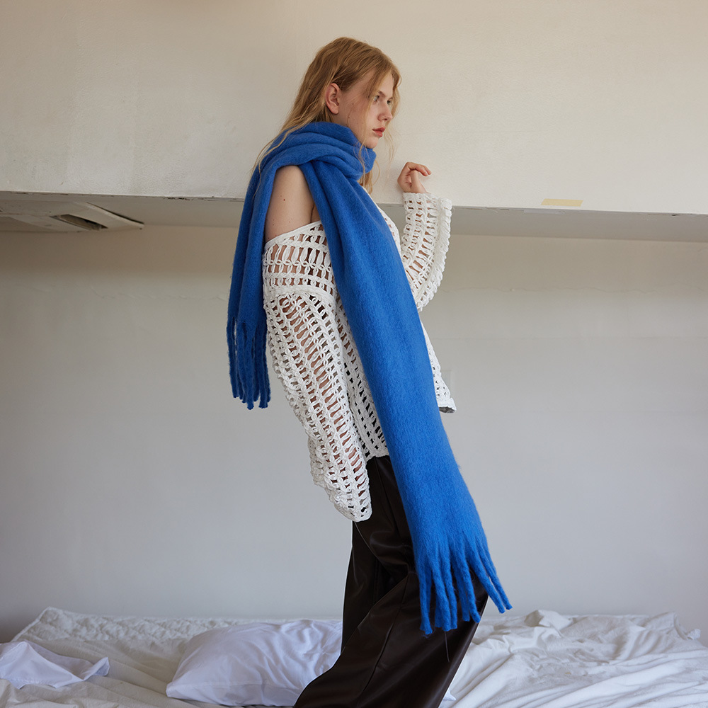 K1448 Custom made wool solid color tassel scarf for women autumn and winter enlarged soft warm neck scarf
