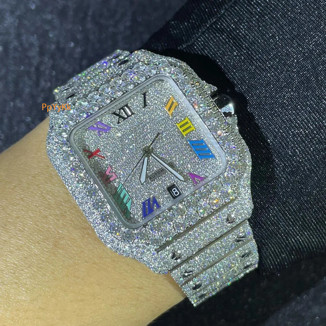 High Quality Luxury Moissanite Automatic Watch Men's Iced out Bling Bling Hip Hop Style Diamond Studded Watch