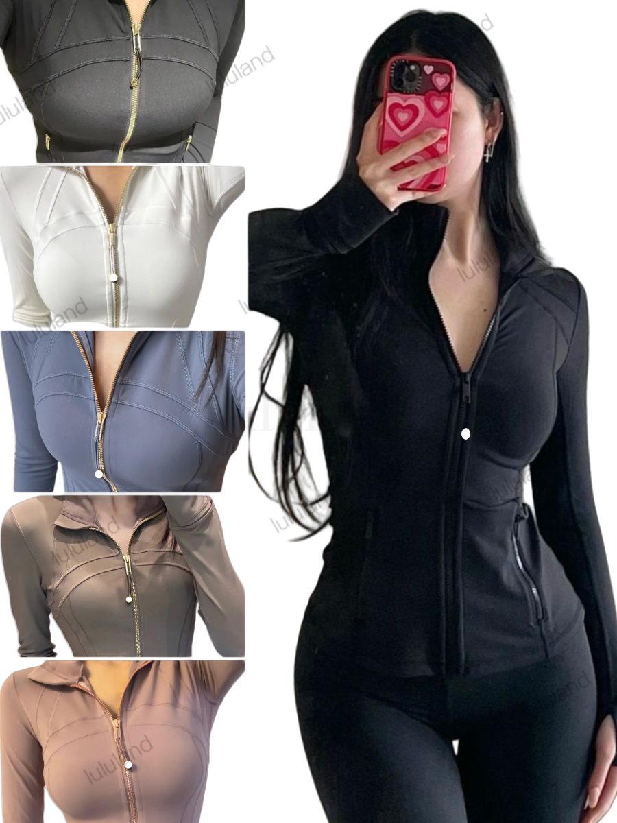 2025 5A Womens define sports jacket slim yoga jacket fitness long sleeved breathable running yoga sports jacket sports gold zipper luluity lemonize jacket