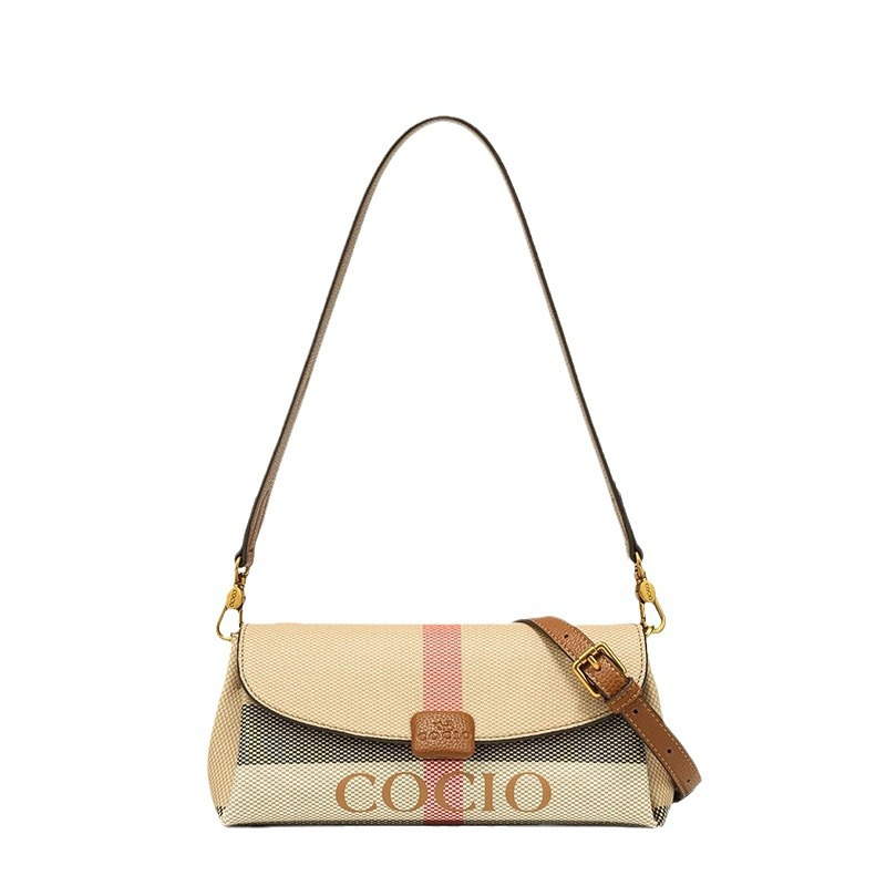 COCIO designer Shoulder Bags New plaid armpit bag simple and versatile casual womens bag genuine leather fashionable handbag
