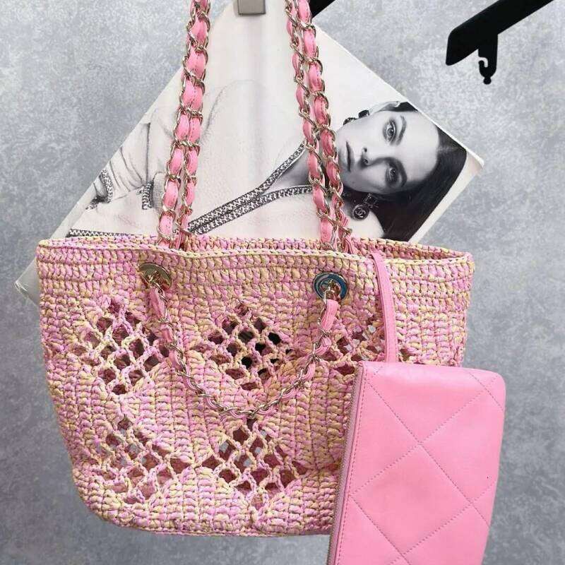 Weaving Hollow Beach Bag High-End Fashion One-Shoulder Crossbody Chain Vegetable Basket Handbags For Women Canvas Cloth Summer