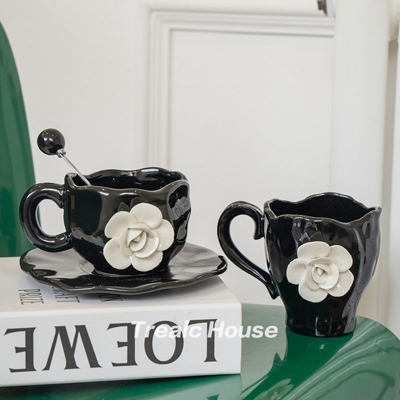 Designer Coffee Cup Camellia Bone China Luxury Mug Set Elegant Coffee Cups Pair Premium Ceramic Tea Cups Tea Coffee Mugs and Saucers Gift Sets Drinkwa