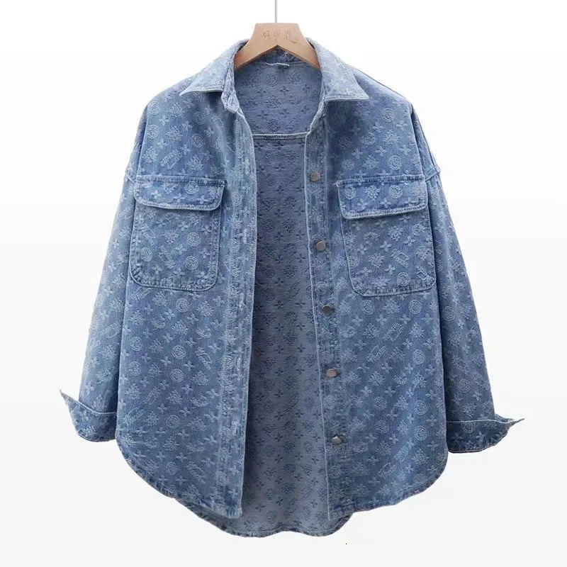 Denim Shirt Womens Autumn Dress Korean version of Joker Printed Loose Long Sleeve Denim Jacket Long Sleeve Jacket250723