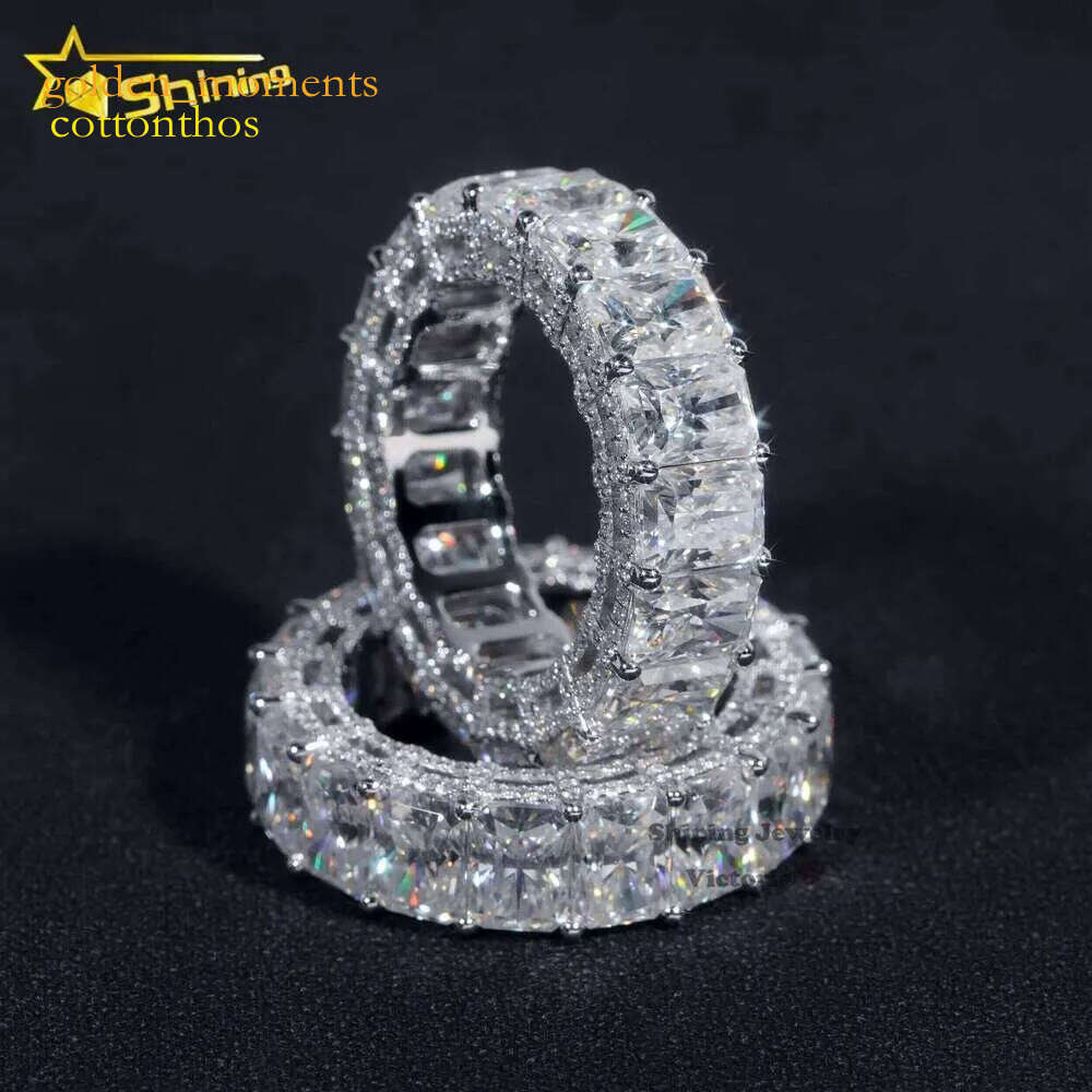 10K 14K Real Gold Wedding Full Lab Grown VVS Moissanite Dia Jewelry Engagement Eternity Band Ring