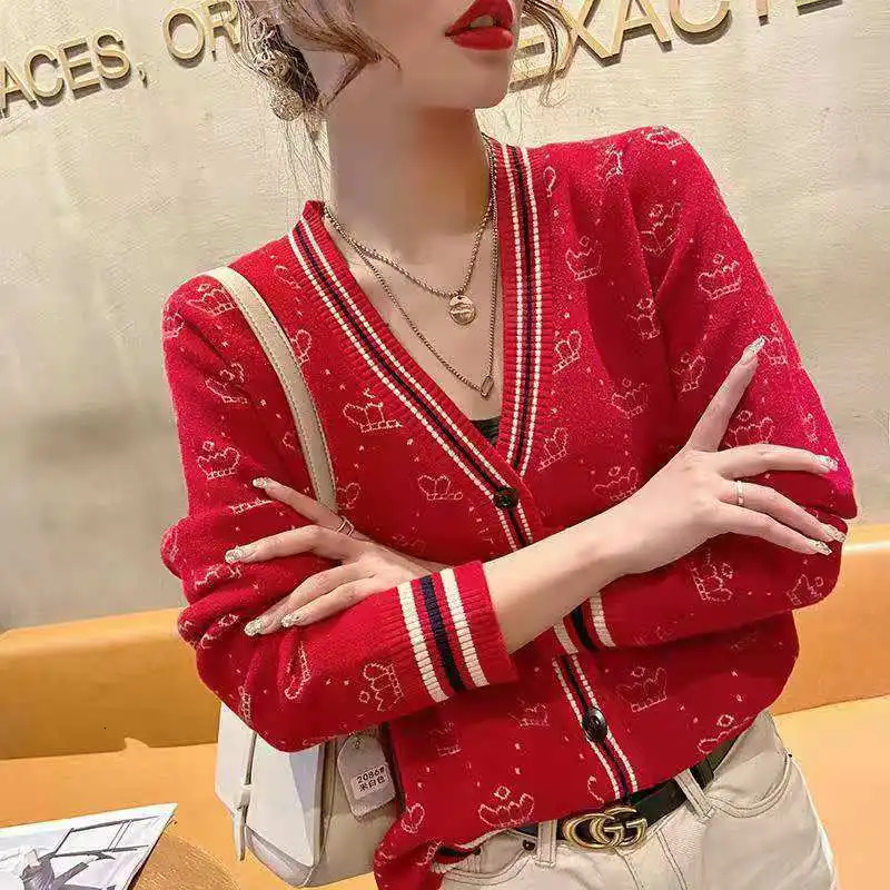 Korean Vintage Spring Autumn Knit Sweaters Coat Button Cardigans Loose Fashion Women Jacquard Striped Long Sleeve Casual Jumpers 250723